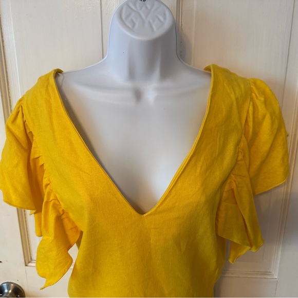 NWT Sunny Yellow V-Neck Ruffle Sleeve Mini Dress - Picture 4 of 5